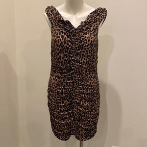 Reformation Sabine Animal Print Off The Shoulder Ruched Dress Sz XL NWT